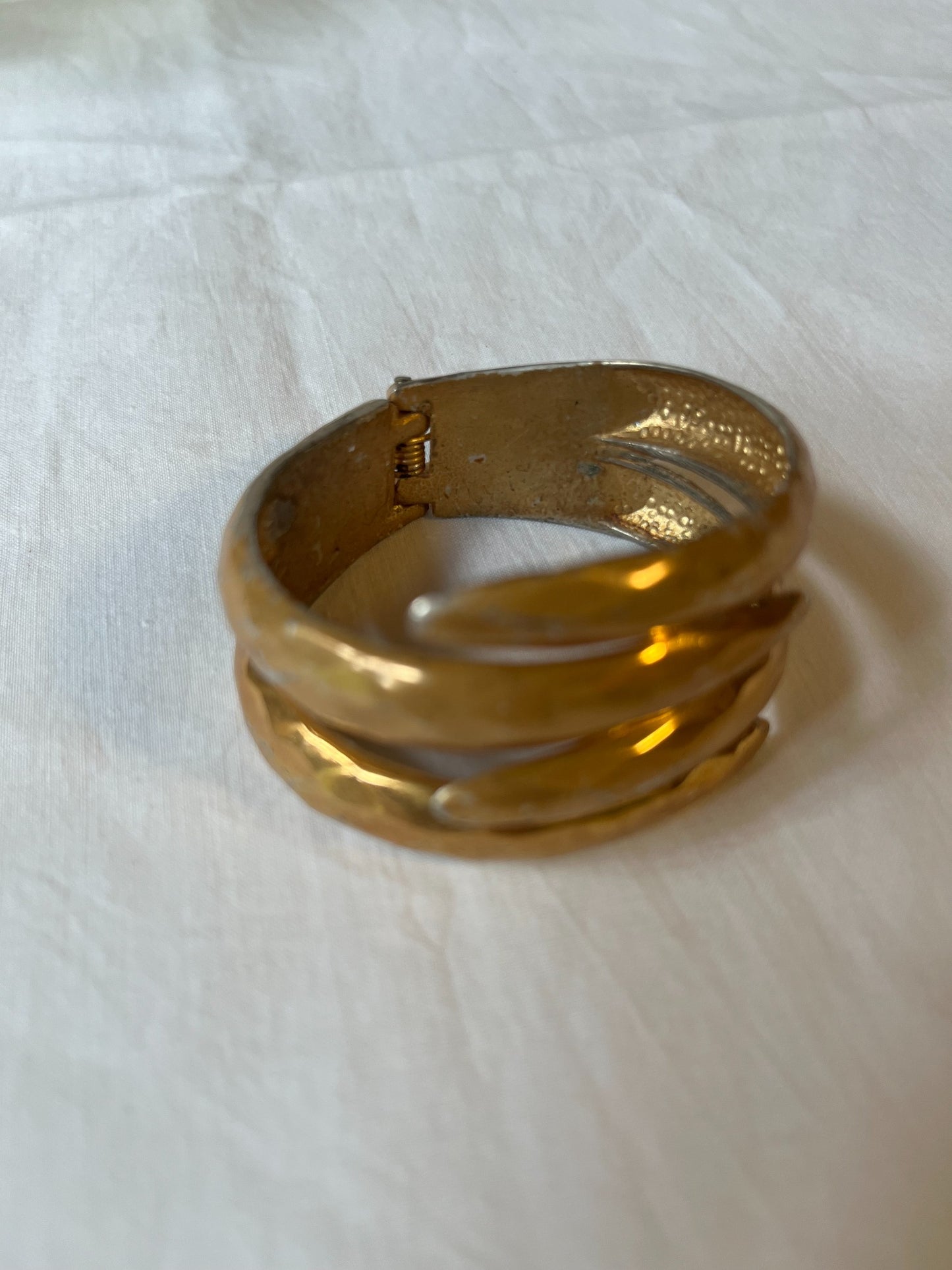 Vintage gold-tone sculptural hinged cuff bracelet