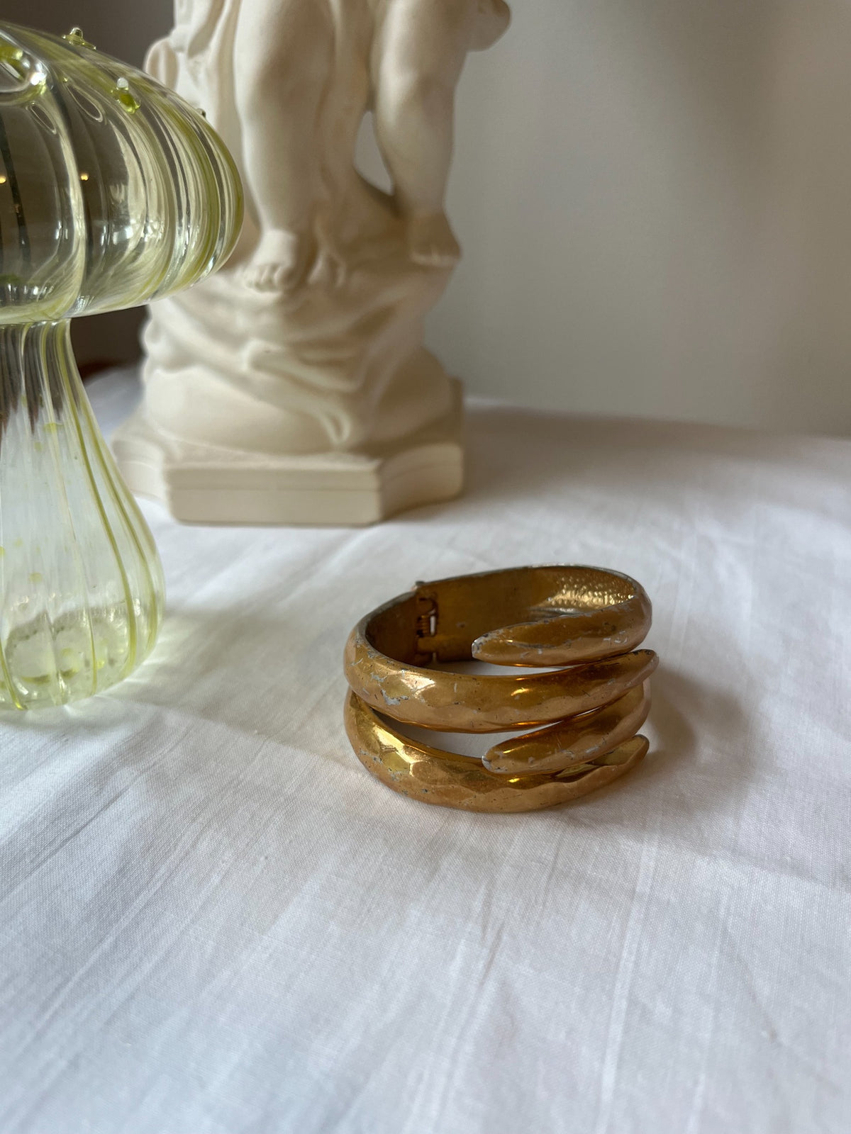 Vintage gold-tone sculptural hinged cuff bracelet