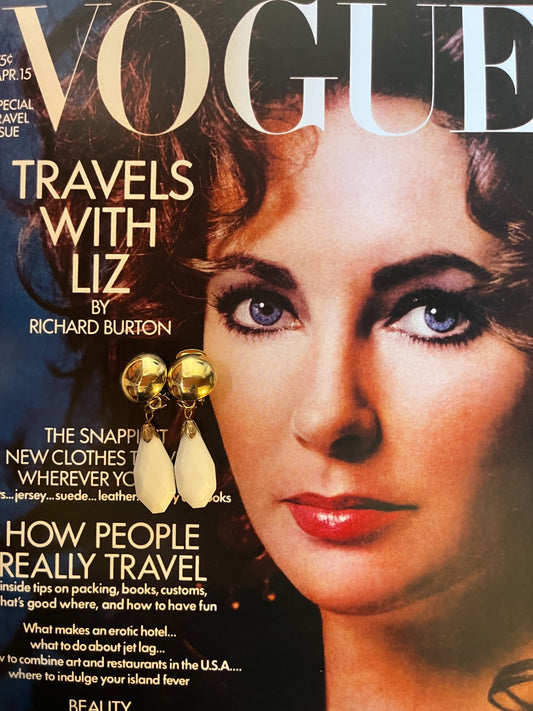 Vintage Ivory Faceted Teardrop Gold-Tone Earrings