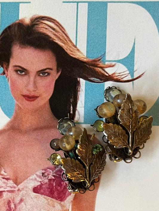 Vintage Leaf & Glass Cluster Earrings
