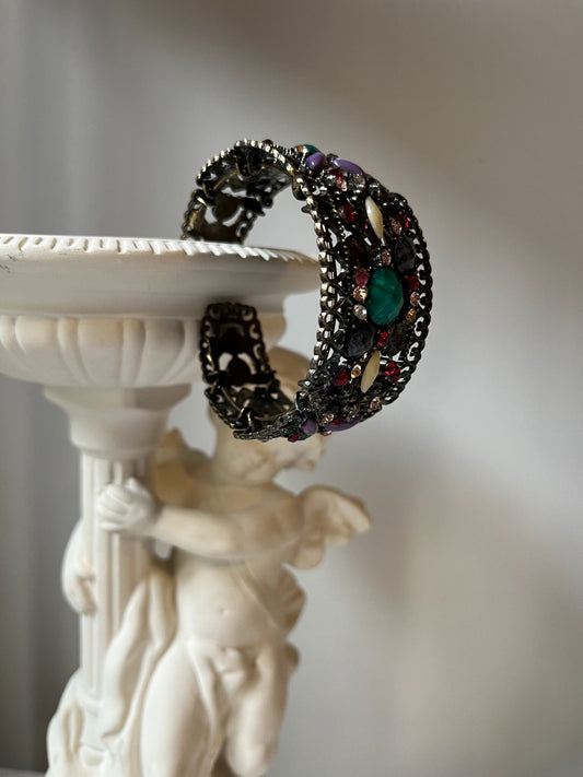 Vintage multicolor rhinestone statement cuff bracelet