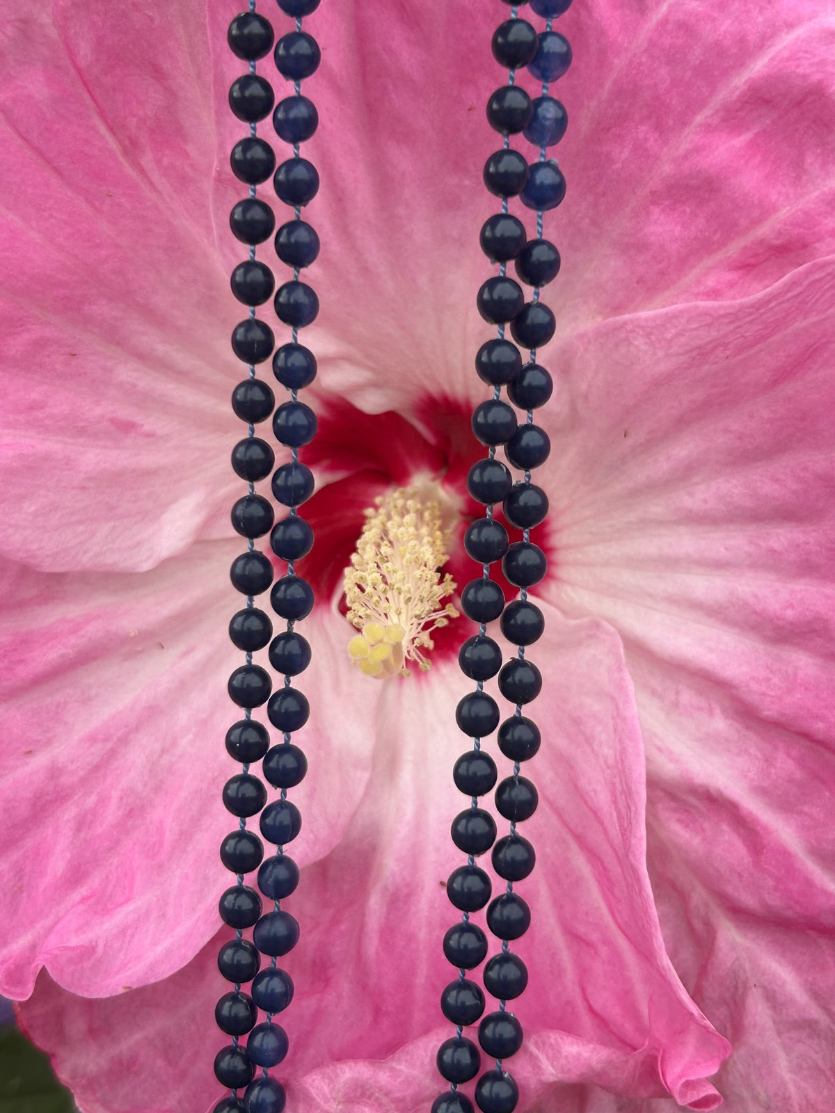 Vintage navy blue double-strand bead necklace