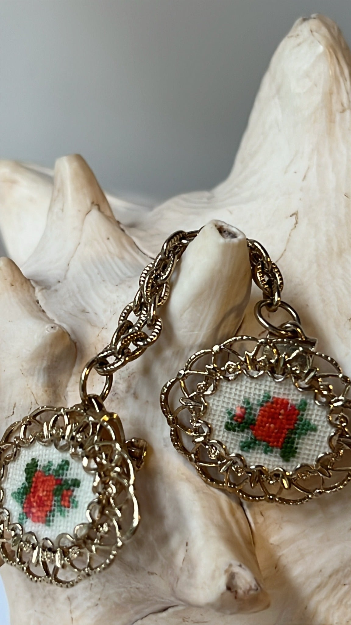 Vintage Needlepoint Rose Medallion Bracelet