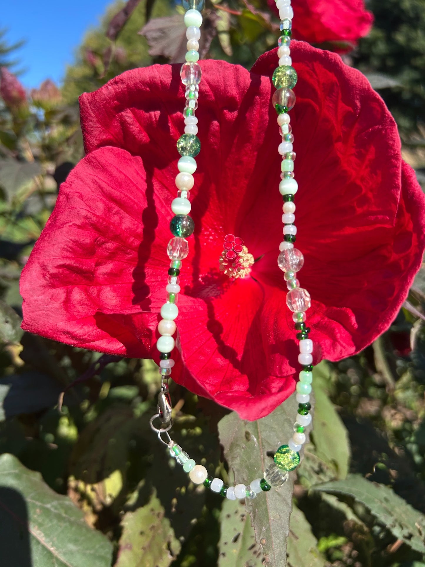 Vintage pastel bead necklace with ladybug charm