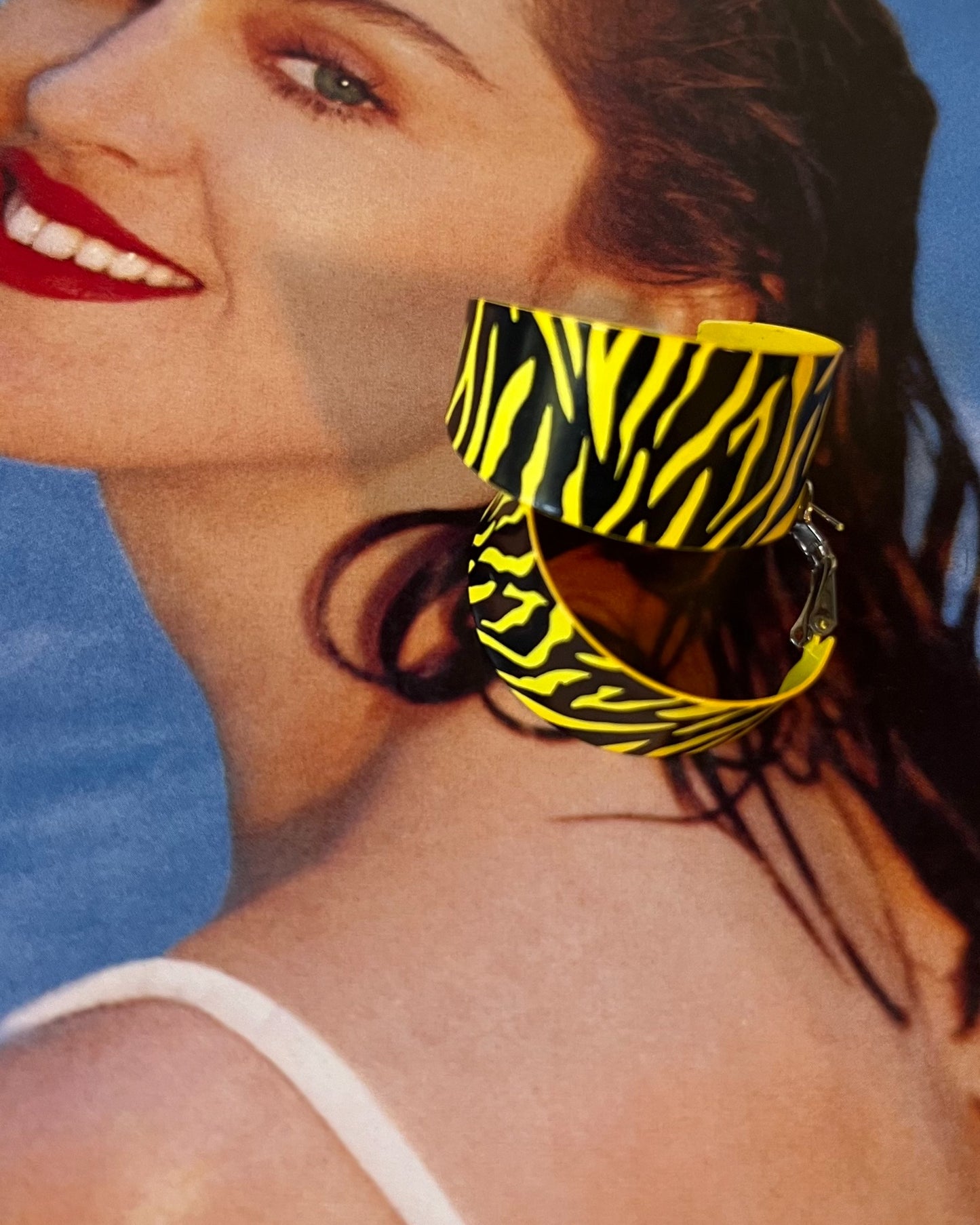 Vintage Yellow & Black Zebra Stripe Hoop Earrings