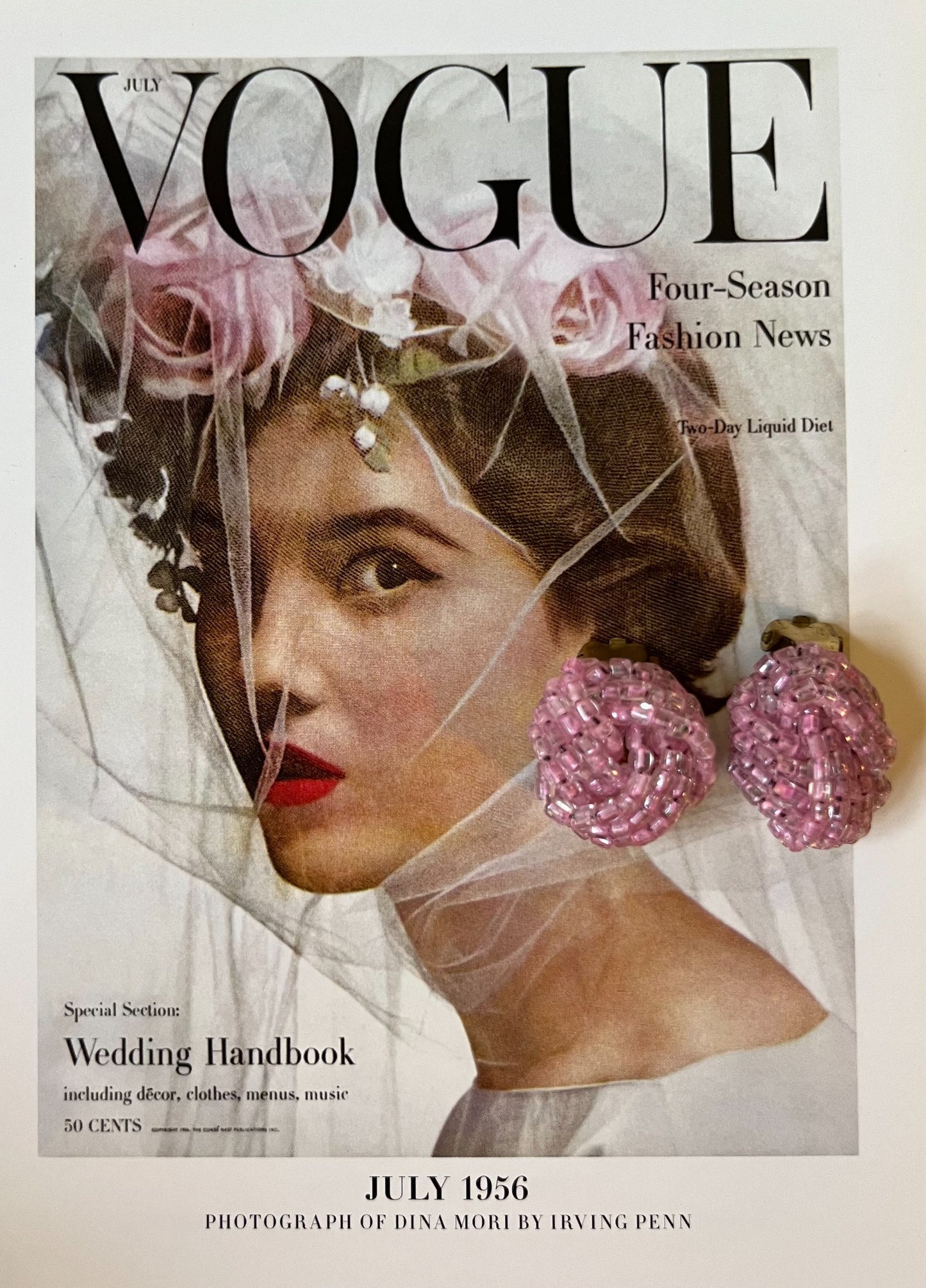 Vintage pink beaded cluster earrings