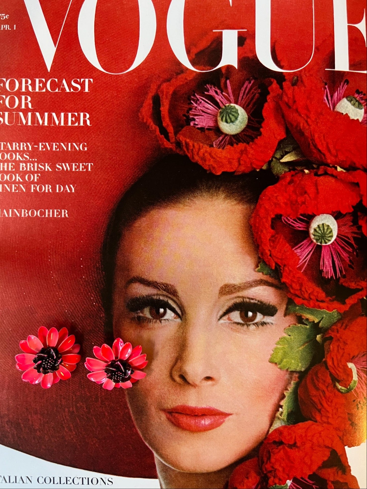 Vintage bright pink flower statement earrings with dark centers