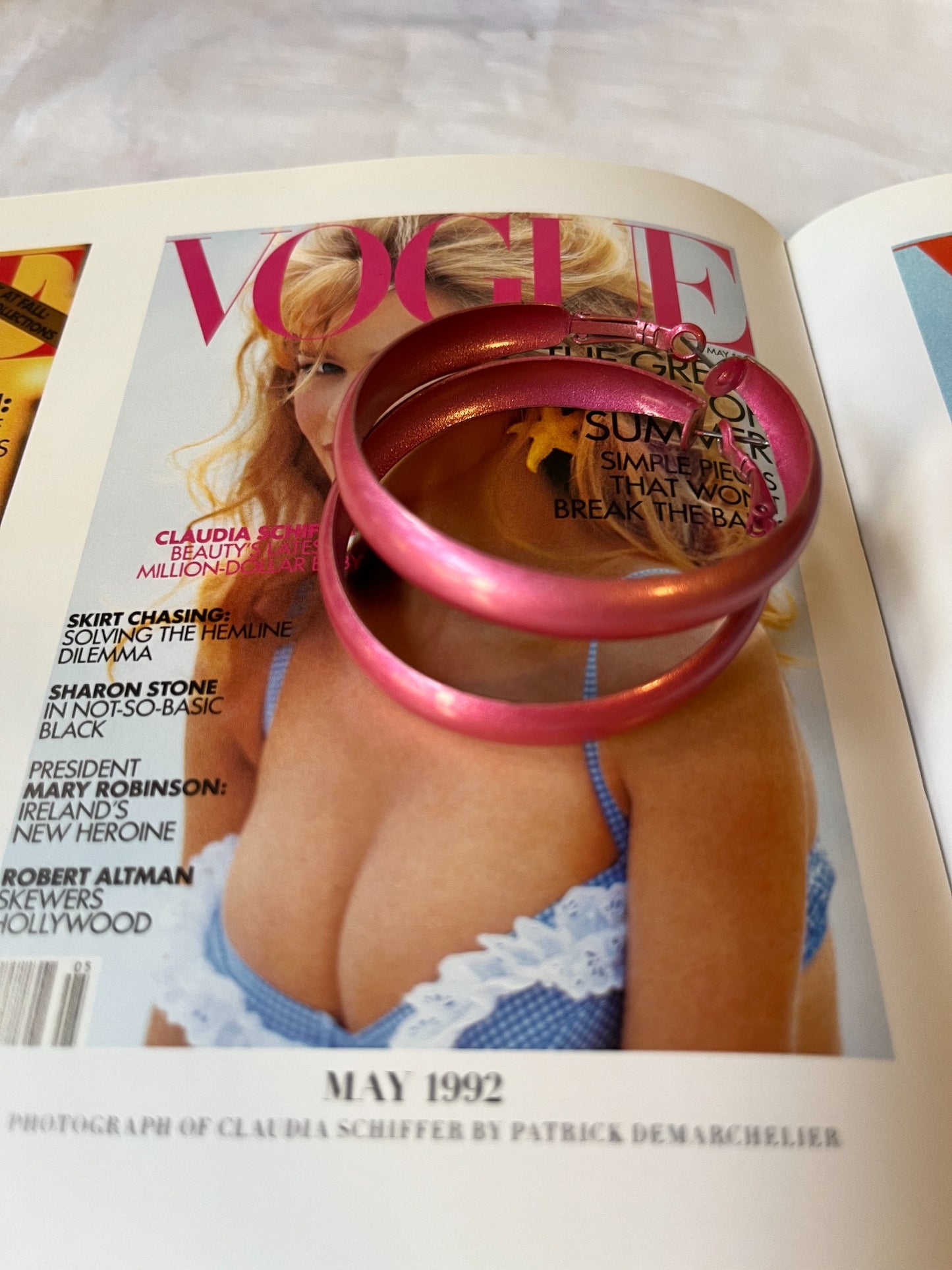 Vintage metallic pink chunky hoop earrings