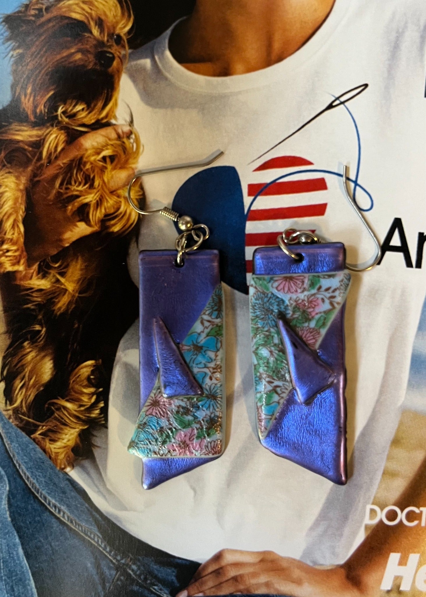 Vintage purple floral geometric drop earrings