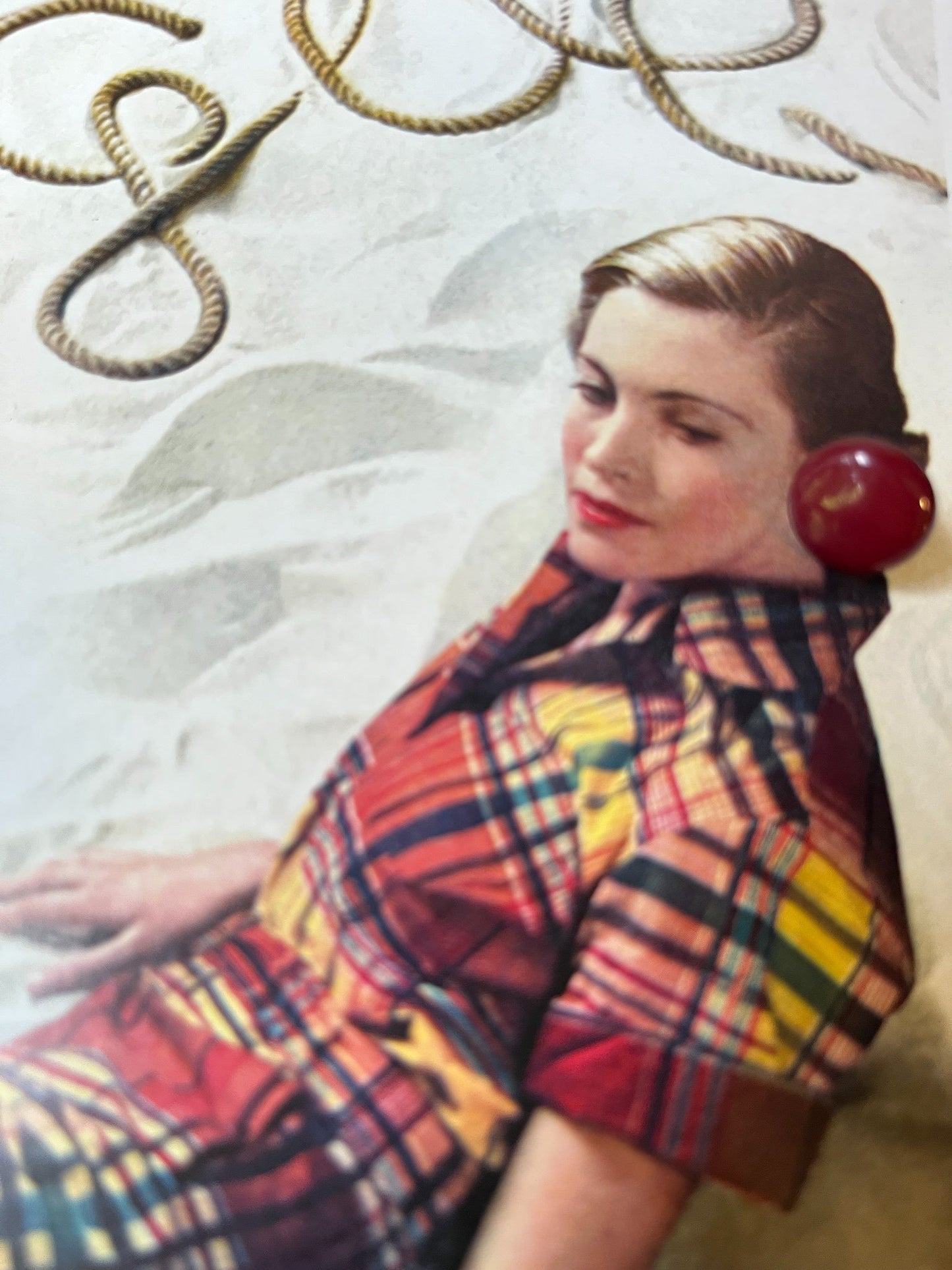 Close-up vintage red cabochon button earrings