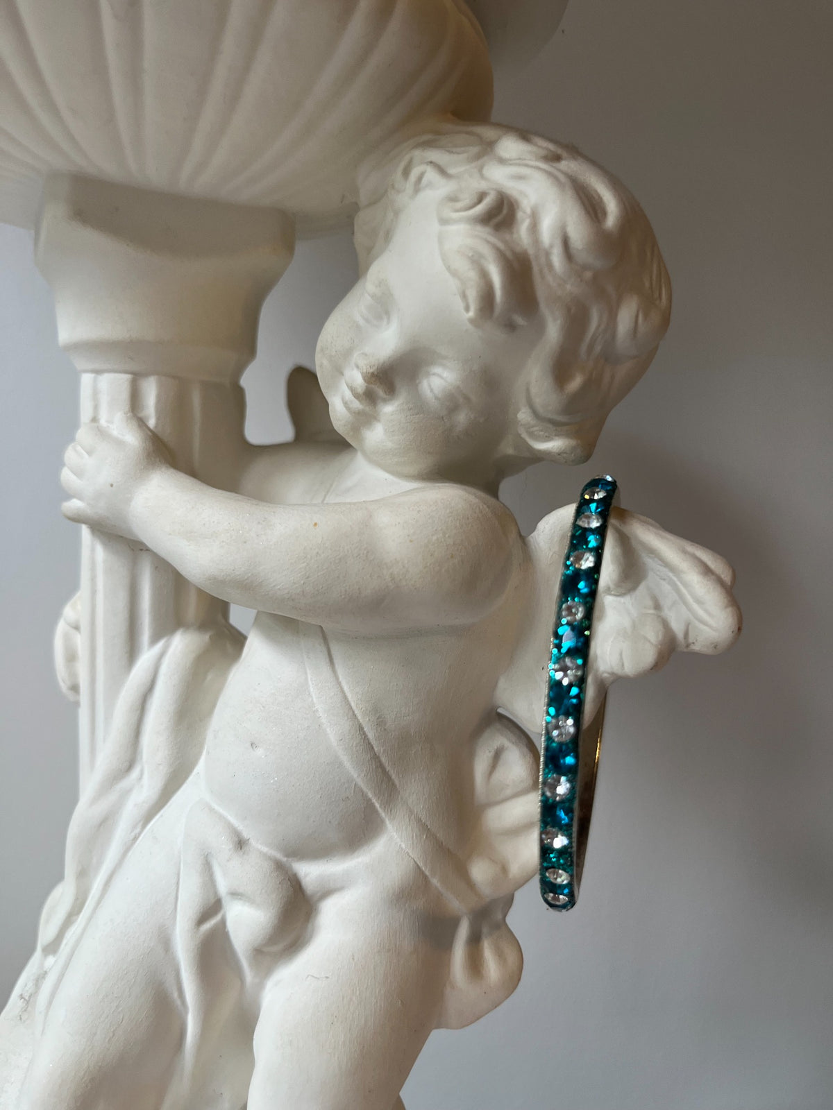Vintage teal and clear rhinestone bangle bracelet