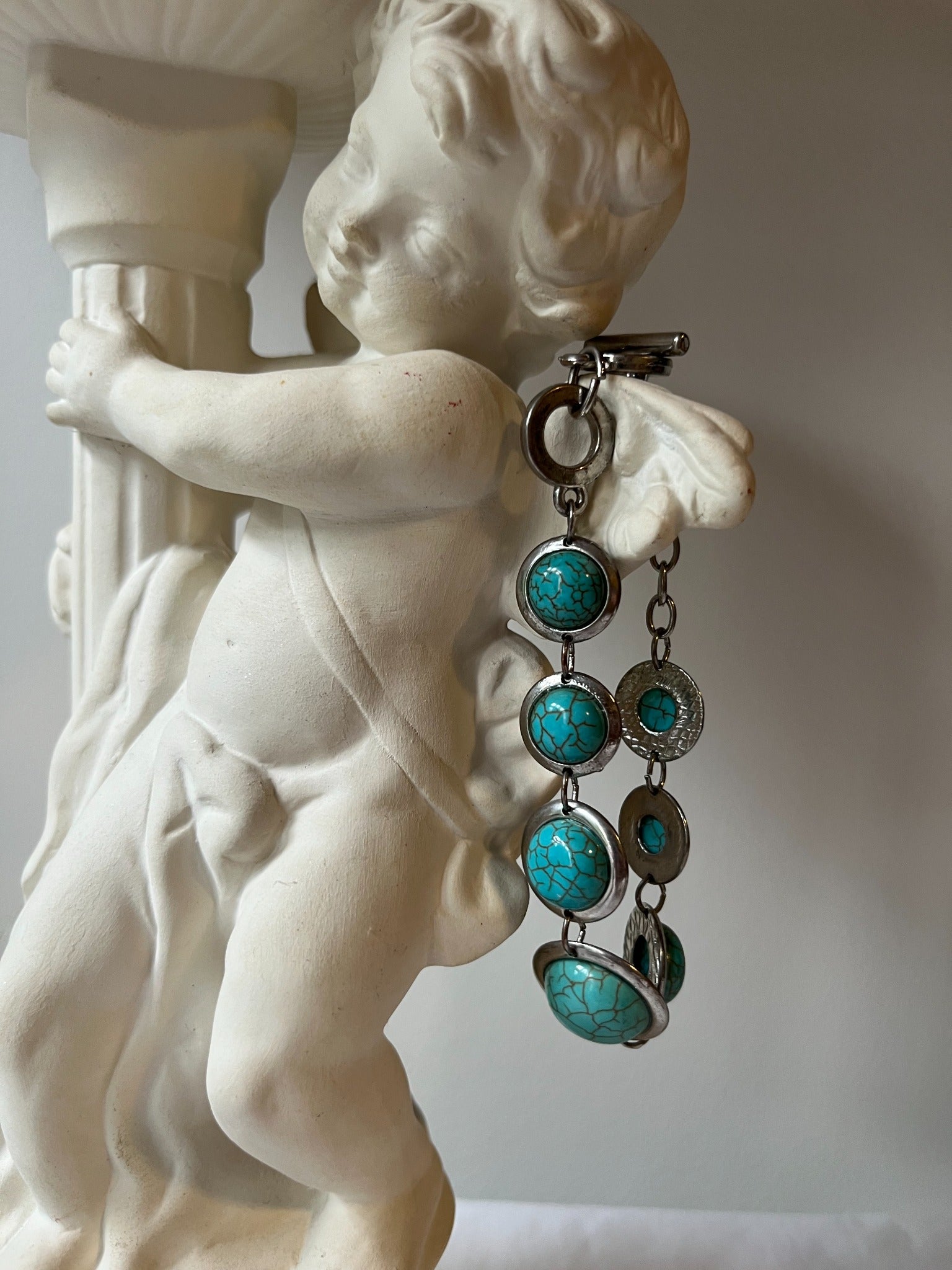 Vintage turquoise-colour cabochon link bracelet