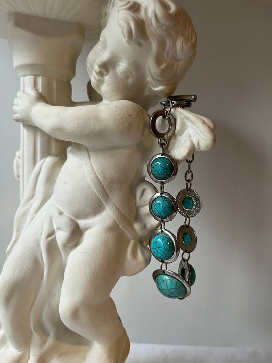 Vintage turquoise-colour cabochon link bracelet