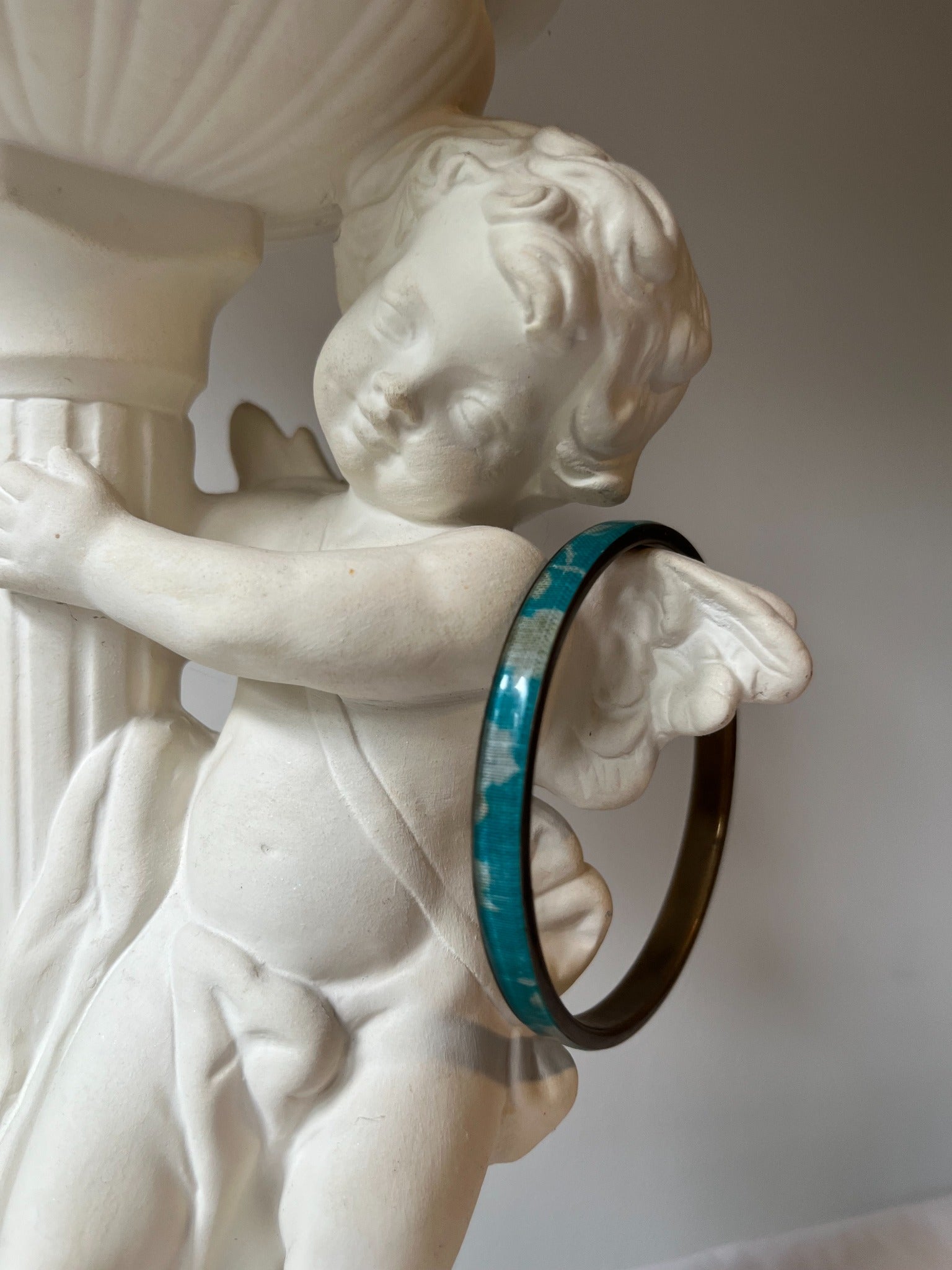 Vintage turquoise enamel bangle bracelet detail