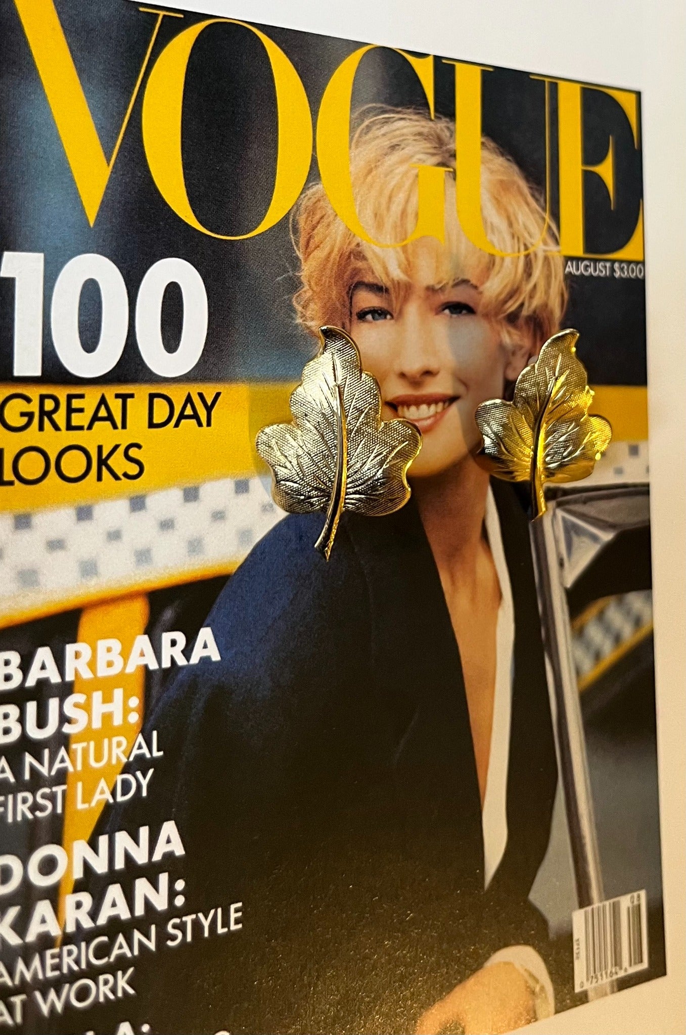 Vintage two-tone sculptural leaf statement earrings