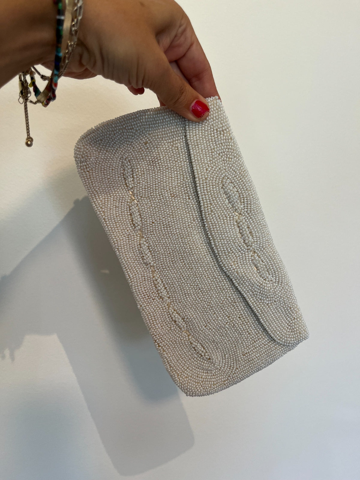 Vintage white seed bead envelope clutch