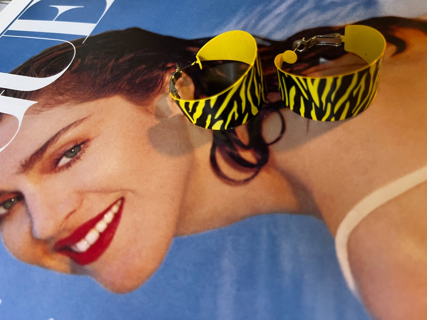 Vintage Yellow & Black Zebra Stripe Hoop Earrings