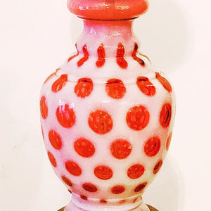 Vintage Fenton Cranberry and Opalescent Coin Dot Lamp