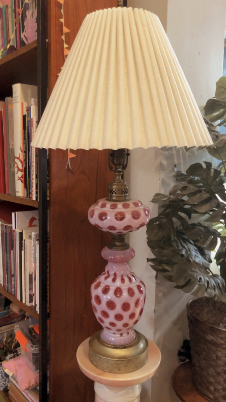 Vintage Fenton Cranberry and Opalescent Coin Dot Lamp