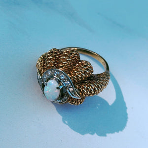 Opal and Diamond Mid-Century Ring