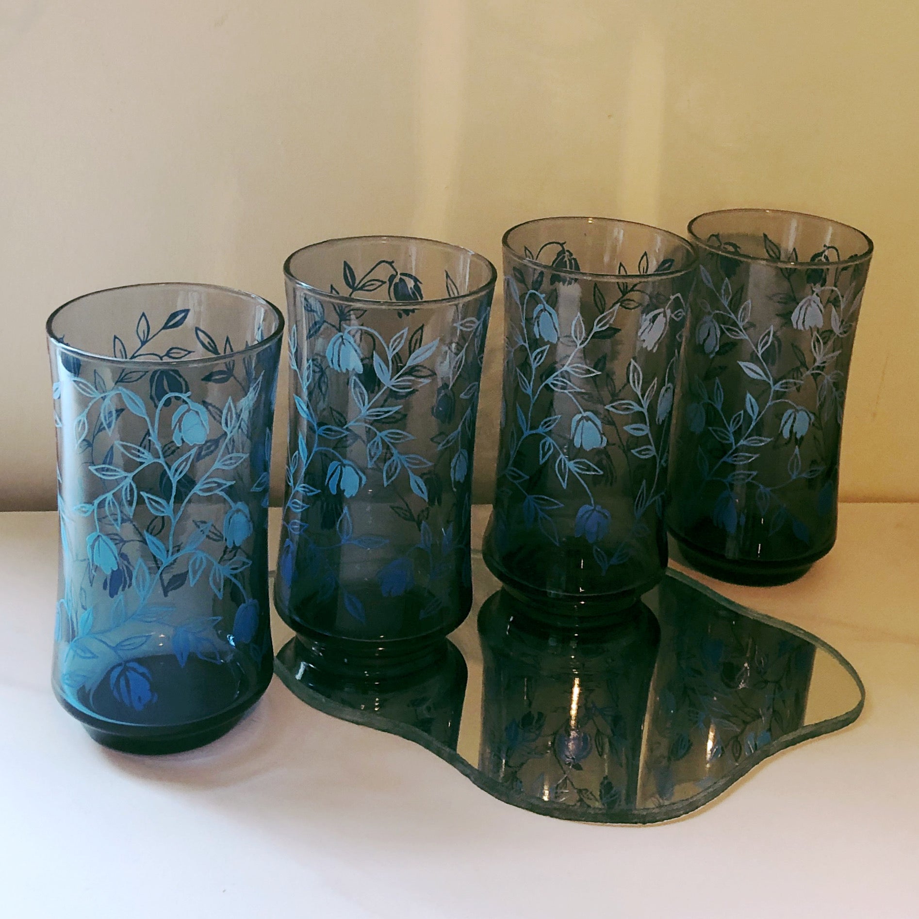 Vintage Blue Juice Glasses S/4