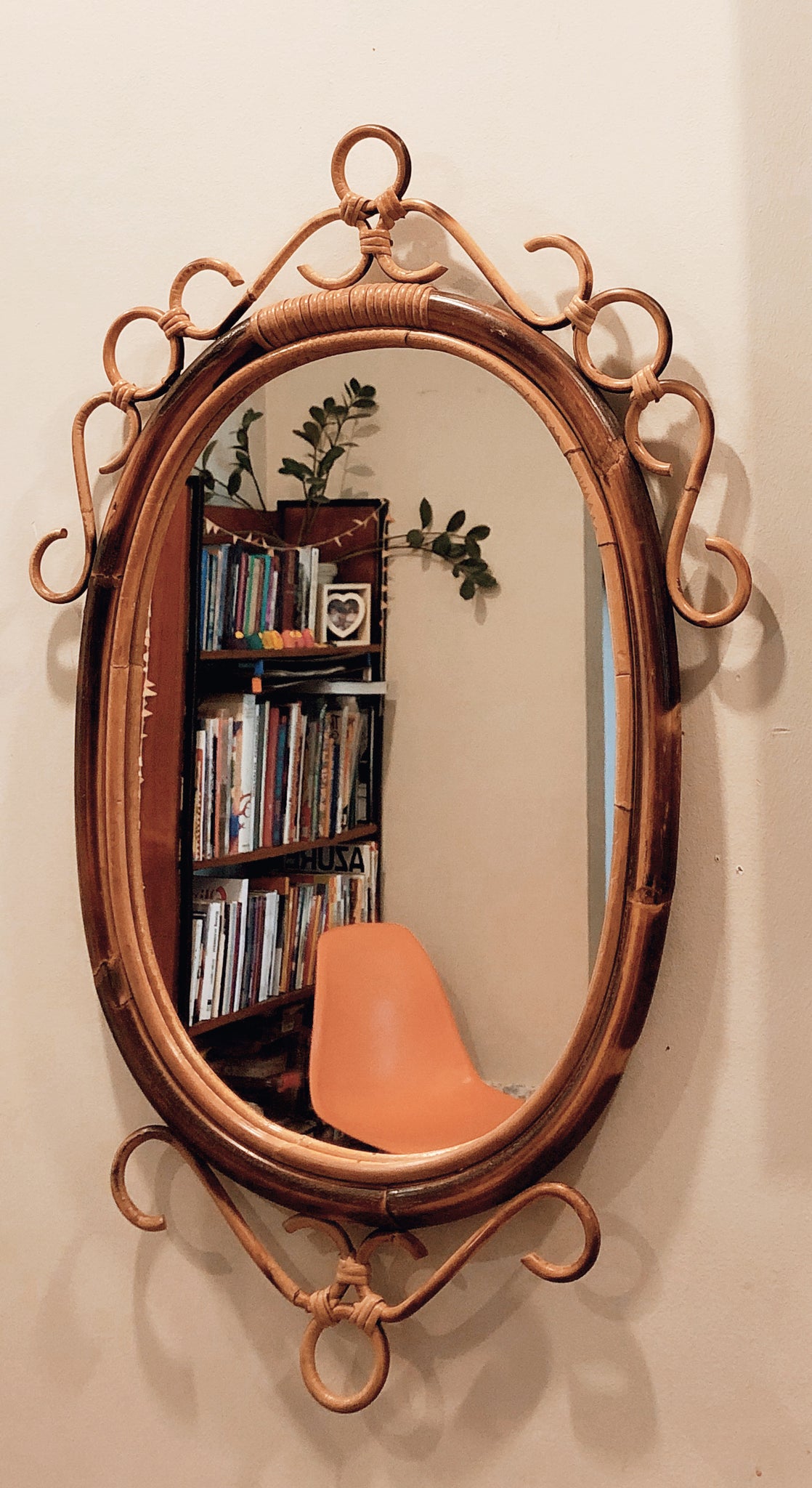 Vintage Oval Bamboo Mirror