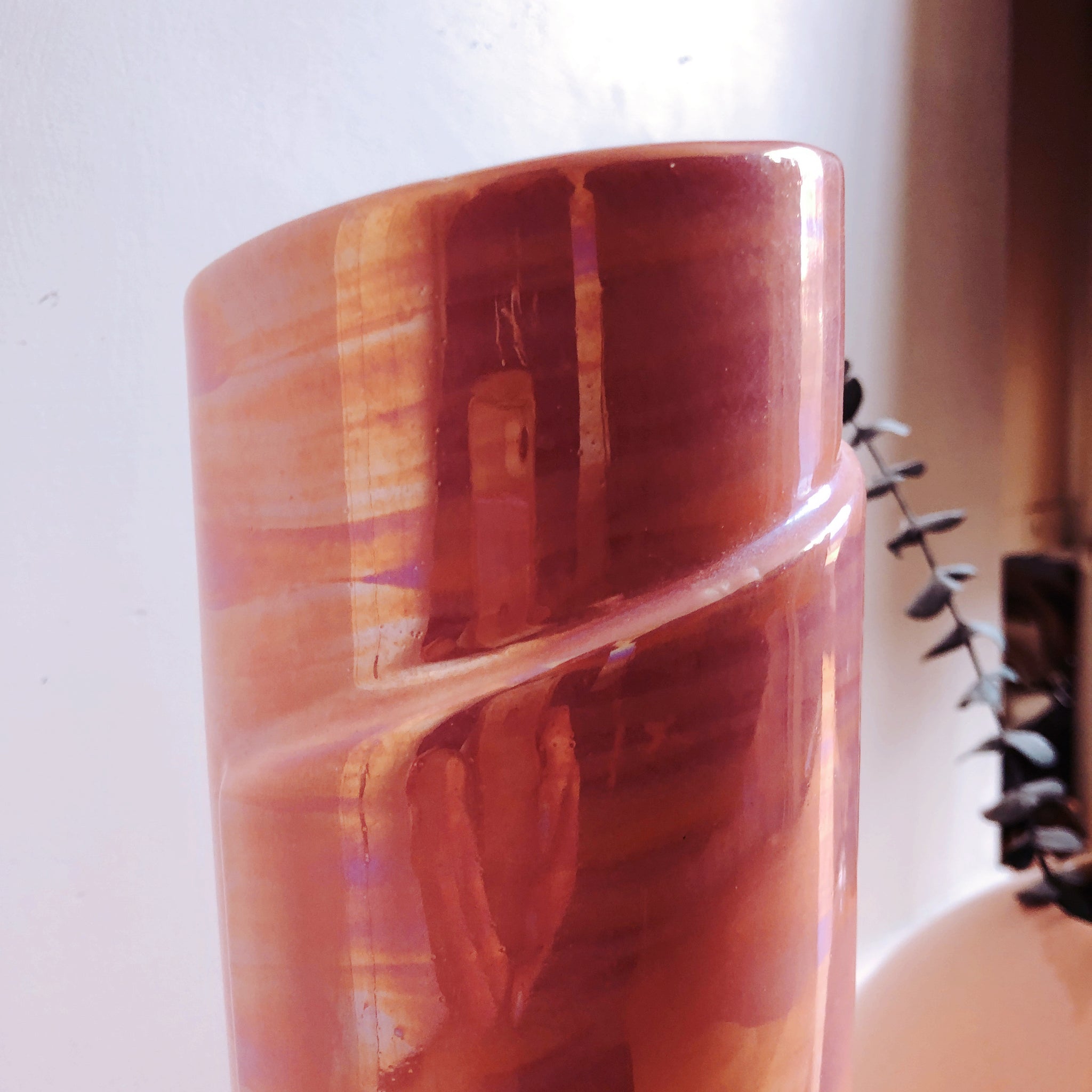 Iridescent Rolled Pink Vase