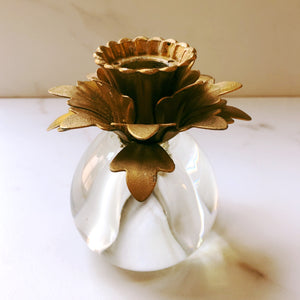Vintage Glass and Brass Flower Candle Holders